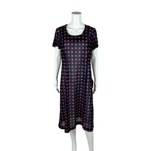 Vintage 70s Dotted Dress Women's Large Deadstock Navy Red Polka Dots Sheer Shift